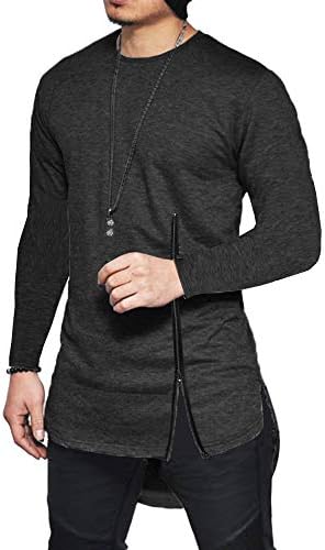 Moomphya Men's 100% Cotton Hip Hop Short Sleeve Zipper Street-wear Casual Round Hem T-Shirts
