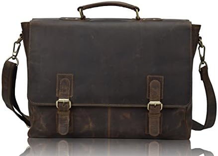 ADIBA vintage leather 15.6 inch Laptop Bag Messenger bags leather buffalo for Men dark brown retro bag in Vintage Leather