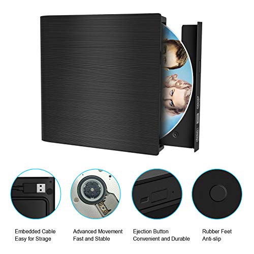 External DVD CD Drive, USB 3.0 Portable CD DVD +/-RW Drive Burner Slim DVD/CD ROM Rewriter Player Superdrive, High Speed Data Transfer for Laptop MacBook Desktop PC, Plug and Play