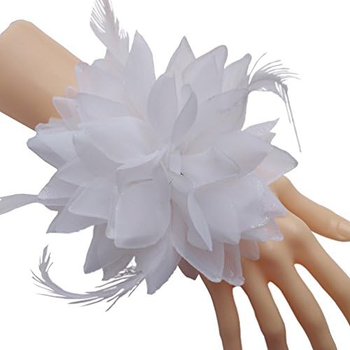 Steen Pack of 1 - Wedding Bridal Bridesmaid Wrist flower Wrist Corsage Bride headdress 3 in 1 (white)
