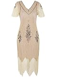 PrettyGuide Women's 1920s Dress Art Deco Flapper Dress with Sleeve S Champagne Pink