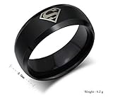 Acupress 8mm Black Band Ring Unisex Size 6-12 Stainless Steel Men's Titanium Superman Superhero (Size7)