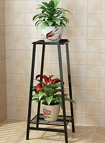 Weston Crafts 2-Tier Metal Planter Stand Flower Pot Stand Indoor/Outdoor Metal Plant Stand, Flower Pots Holder, Plant Display Rack, Stand Shelf Black