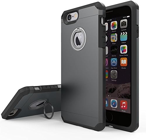 iPhone 7s Case, TOP COVER Soft Touch Feeling Absorber Corner Heavy Duty Drop Proof Solid Armor Case for iPhone 7 with Ring Kickstand- Grey/Gunmetal