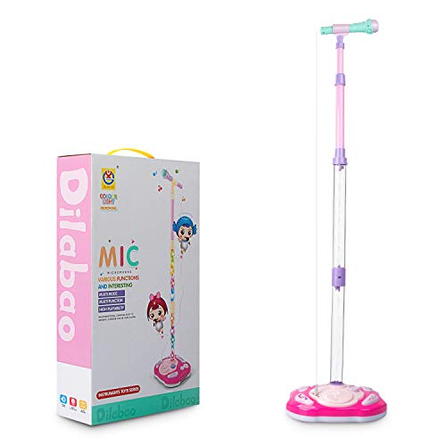 SAOCOOL Kids Microphone, Rechargeable Kids Karaoke Machine, Toddler Microphone Music Toy Set with Colored Lights Flashing & Adjustable Stand for Children Over 3 Years Old