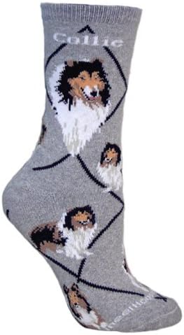 Collie Animal Socks On Gray 9-11