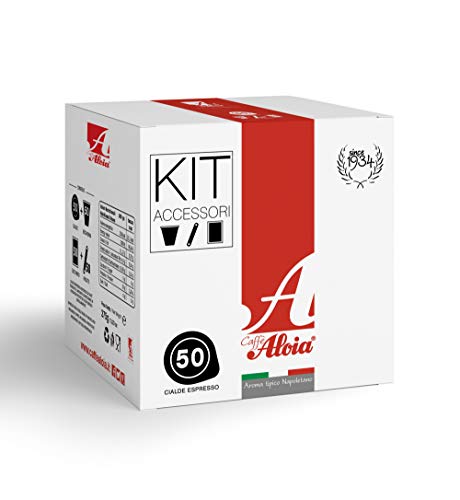 4x Aloia Aroma tipico napoletano Kaffeepads ese 50 Pads Zucker + Becher + Palette