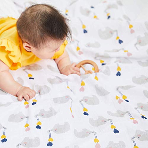 Bubzi Co Elephant Swaddle Muslin Receiving Blankets Set Pack of 3 -Gender Neutral Design -Soft 100% Cotton Fabric - 47 x 47 inch- 120 x 120cm - Infant Swaddling Blankets for Baby Registry Burp Diaper