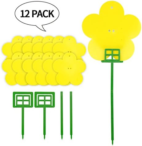 Jie Ken 12 Pack Double-Side Plant Flycatchers, Dual-Sided Yellow Sticky Traps for Flying Pests Like Fungus Gnats, Aphids, Whiteflies, Leafminers & Black Fungus Gnats