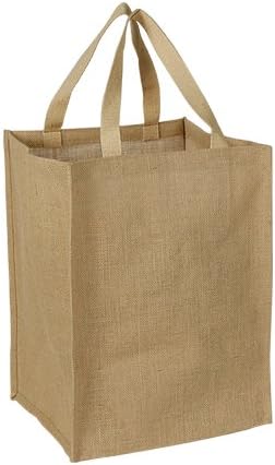 Pack of 25 - Natural Jute Burlap Grocery bag with cotton webbed handles size 11W x 16H x 12Gusset