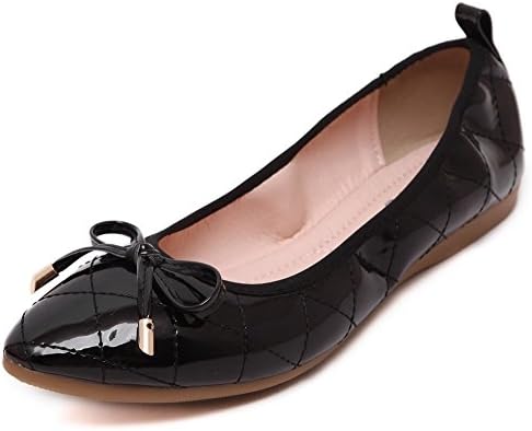 Cuxialilin Womens Soft Material Pointed Closed Toe Pull-On Flats-Shoes with Bowknot, Black-Knot, 37