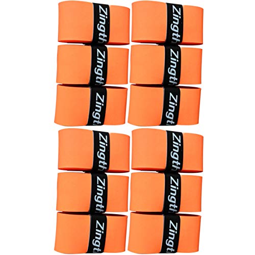 Zingther Professional Premium Super Tacky Grip Overgrip Tape Bulk Bundle Pack for Tennis Rackets, Squash Raquets, Badminton Racquets, Racquetball Rackets and Pickleball Paddle (Orange, 12 Grips)