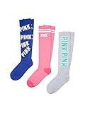 3 Pack Victoria's Secret Pink Knee High Socks Giftset Bright Seafoam Glow Grey/Blue