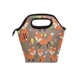 Lunch Tote Bag Cute Fox Neoprene Insulated Cooler Warmer, Portable Funny Lunchbox Handbag for Men Women Adult Kids Boys Girls
