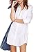 ASMAX HaoDuoYi Womens Casual Long Sleeve Boyfriend Shirt Dress Tunic Top White