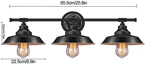 Farmhouse Rustic Type Classic 3-Lights Self-importance Wall Sconce Lighting, Elibbren E26 Base Metallic Matte Black Industrial Lavatory Wall Gentle Fixture for Lavatory Self-importance Mirror Cupboards Dressing Desk