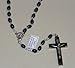 FavorOnline Italian Rosary with Black & Silver Cross and Oval Beads in Box