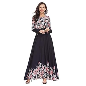 Aiserkly Comfortabele Vrouwen Hoge Taille Bloemen Moslim Longsleeve Arabische Jurk Islam Jilbab Abaya Casual Dames Jurk…