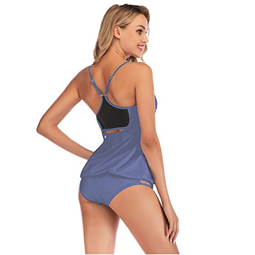 Caopixx Tankini Swimsuits for Women Two Piece Tops with Shorts Printed Round Neck Bathing Suits Navy - Thumbnail 3