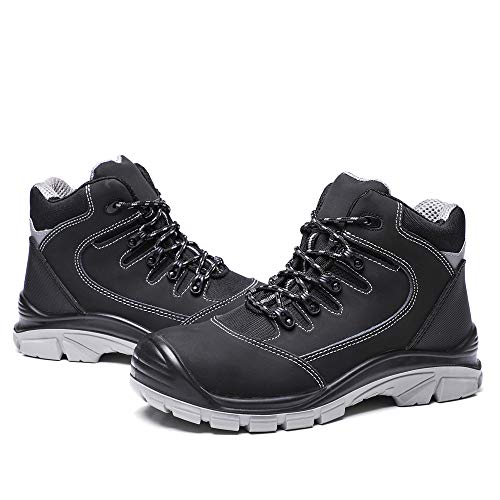 DRKA Men's Steel Toe Work Boots Water Resistant Safety Shoes(18950-blk-42)
