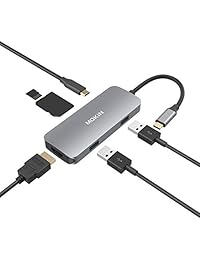 Adaptador USB C HDMI para MacBook Pro 2016 2017, 6 en 1 USB-C a salida HDMI, lector de tarjetas SD + MicroSD y 2 puertos USB 3.0 con puerto USB-C Power Pass-Through