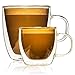 Double Wall Insulated Glass Coffee Mugs Set of 2 with Large 14oz and Small 4.5oz. With Handles for Espresso, Tea, Cappuccino, Hot Chocolate. Durable, Safe, Professionally Packed