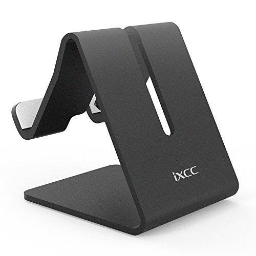 Aluminum Phone Stand - iXCC Desktop Cell Phone Stand Tablet Stand, Aluminum Stand Holder for Mobile Phone (All Size) Kindle and Tablet (Up to 10.1 inch)â€”Black