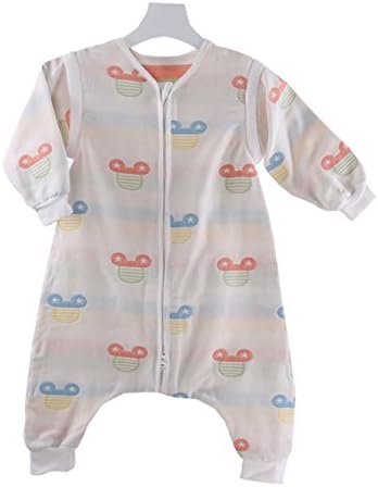 Chilsuessy Toddler Muslin Sleeping bag with Feet, Removable sleeves, Tog 1, Mouse, 80/Body Height 29.5"-35.4"