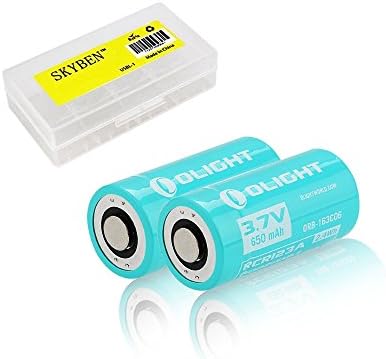 Olight RCR123A 650mAh Rechargeable Battery for S10R III/H1R With SKYBEN Battery Case (2 in Pack)