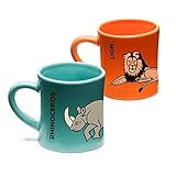 BittyMugs for Kids Lion/Rhinoceros - Kid Sized Mugs, 4oz Ceramic, BPA Free, Waldorf Preschool Mug, Kids Cup, Animal Mug Set, Hot Chocolate Mug, Milk Mug, Espresso Mug, Gift for Kids, for Small Hands