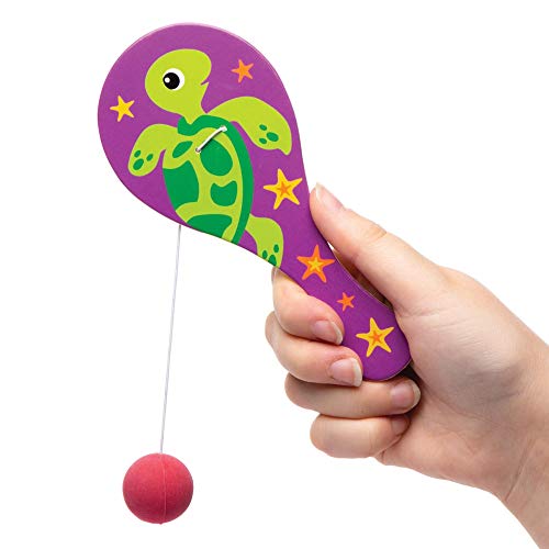 Baker Ross Ltd Sea Life Plastic Paddle Ball and Bat (Pack of 4) Fun Paddle Ball Game Perfect for Party Favours