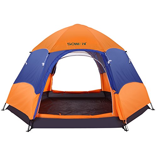 Sowin Family Camping Tent 3-4 Person Automatic Instant Pop up Lightweight Backpacking Dome Tent with Removable Waterproof Rain Fly Trap for Outdoor Picnic Beach Hiking Fishing with Carry Bag