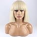 WeKen Fashion Wig Women's Short Bob Kinky Straight Full Bangs Synthetic Hairpieces Blonde