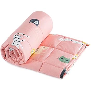 Sivio Weighted Blanket 7 lbs for Kids 41x60 Inches (100% Natural Cotton, Fit Twin Sized Bed), Pink Cat