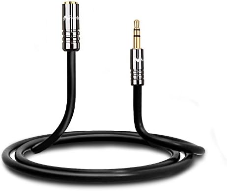 Keluoer 3.5mm Male to Female Extension Stereo Auxiliary Stereo Audio Cable Male to Female Gold Plated Compatible for iPhone, iPad or Smartphones, Tablets, Media Players Black (2M / 6 Feet)