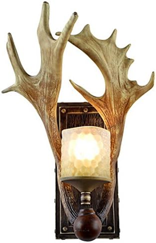 AMZH Europe Corridor Buckhorn Wall Sconce Lighting Fixtures Rustic Glass Shade Sconce Wall Lights For Stairway Aisle Wall Lamp 110V-220V