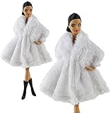 White Fashion Winter Fur Coats Clothes + 1 Pair Boots Made Fit for Barbie Doll