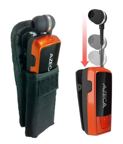 Azeca AZM02 Clip On Bluetooth Headset with Retractable Earbud - Burnt Orange