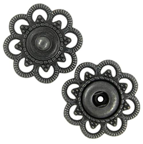 Bezelry 8 Pairs Flower Metal Sew On Snap Buttons 20mm (3/4 inch) (Vintage Black) - Thumbnail 5