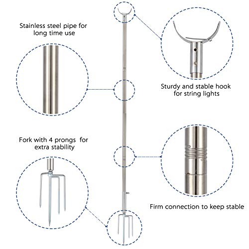 MIYA Light Pole - Outdoor 9ft Light Pole for String Lights - Outside Stainless Steel String Lights Pole for Yard Garden - String Lights Pole Stand for Night Wedding and Party
