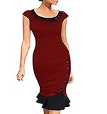 FORTRIC Women Scoop Neck Contrast Vintage Bridesmaid Cocktail Fishtail Dress