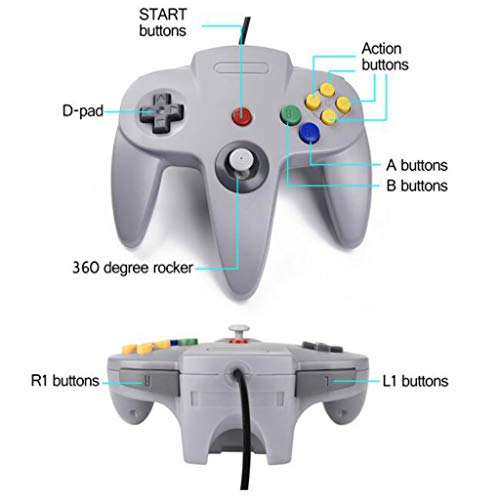 Classic N64 Controller,Retro Wired N64 Gaming Controller Remote Gamepad Joystick for N64 Console Video Game System PC Mac Raspberry Pi - Gray