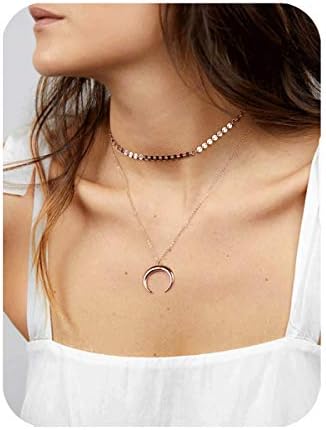 Defiro Layer Choker Gold Tone Coin Necklace Moon Pendant Charm Women Jewelry