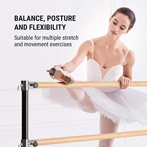 Klarfit Barre Anna • Double Ballet Bar • Free-Standing • 43 x 44 inches • 2 x 1.5 inches Ø • Powder-Coated Steel Tubes with Wooden Look • Suitable for Numerous Stretch and Movement Exercises • Black