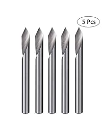 HUHAO - Herramienta de grabado en espiral de 60 grados con ranura en V, parte inferior plana, fresas CNC de 1 8 pulgadas, vástago para aluminio, madera DM, cobre, 5 unidades