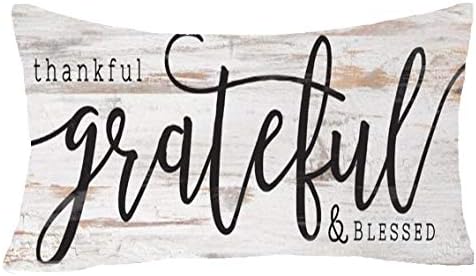 ASTIHN Retro Grateful Blessed Thankful Board Inspirational Motto Cotton Throw Pillow Cover Cushion Case Home Chair Office Decorative Rectangle 12 X 20 inches