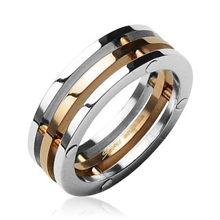 316L Surgical Stainless Steel Rings/3-Connected Pieces/IP Rose Gold Colored Center