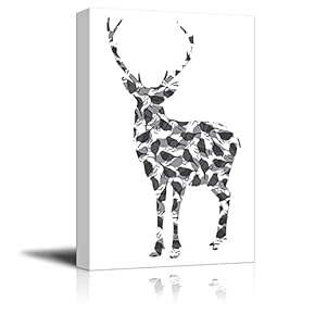 Woodland Creature Bird and Stag Silhouette Black and...