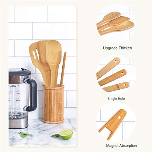 Bamboo Cooking Spoon Set Spatulas Kitchen Tools Wooden Utensil Set Kitchen Food Tong Nonstick Pan CookwareTuners Spoons Magnetic Wooden Toaster