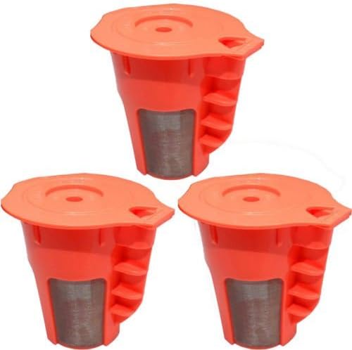 Reusable Coffee Filter, 3-Pack Keurig 2.0 Refillable K Carafe, Replacement Orange